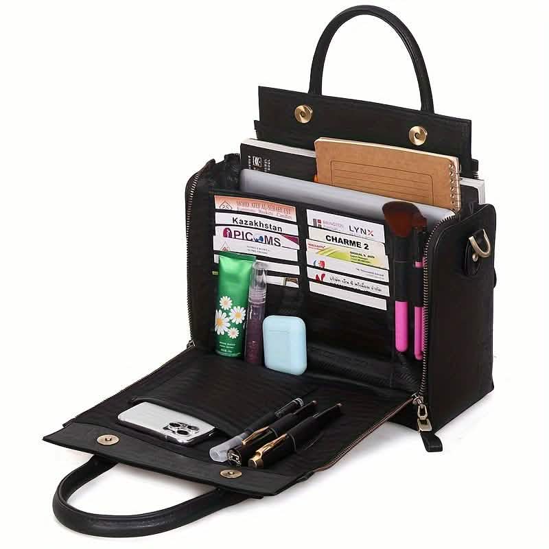 Vintage PU-Leder-Handtasche mit Multitaschen-Organizer-Einsatz