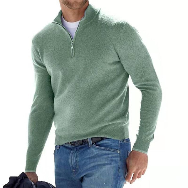 Herren-Pullover aus Merinowolle mit V-Ausschnitt und Reißverschluss-Detail
