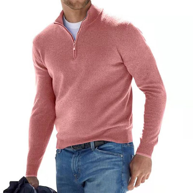 Herren-Pullover aus Merinowolle mit V-Ausschnitt und Reißverschluss-Detail