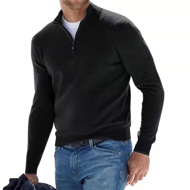 Herren-Pullover aus Merinowolle mit V-Ausschnitt und Reißverschluss-Detail