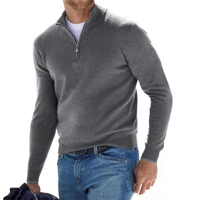 Herren-Pullover aus Merinowolle mit V-Ausschnitt und Reißverschluss-Detail