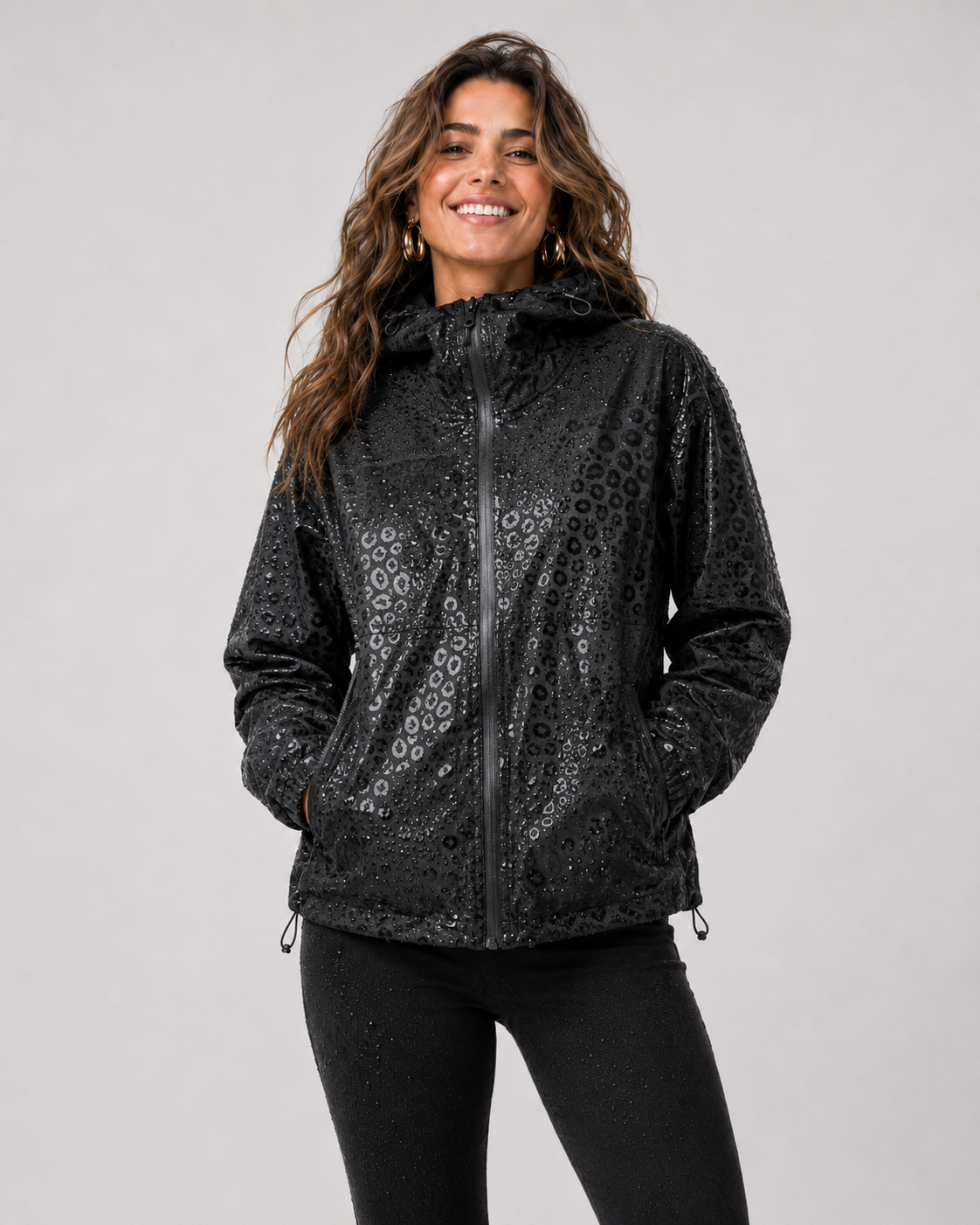 Regenjacke Damen mit verstecktem Leoparden-Print