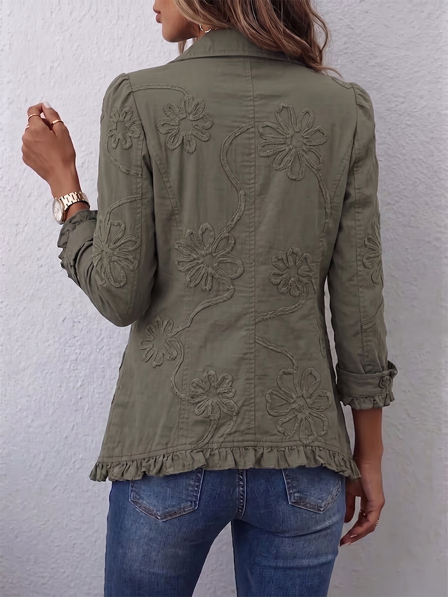 Florence Boho Rüschen-Utility-Jacke mit Blumenstickerei