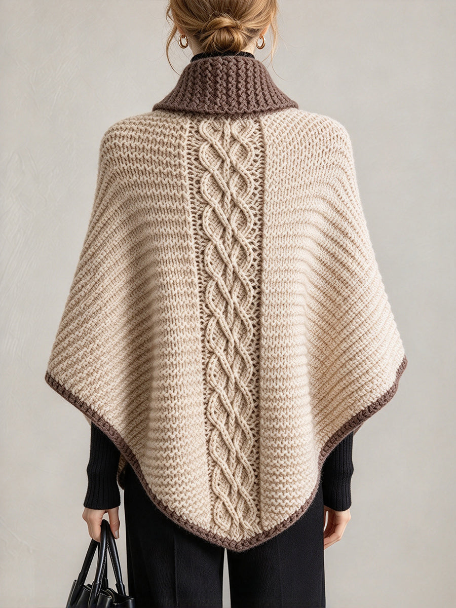Eleganter Farbblock-Grobstrick-Cape im Vintage-Stil
