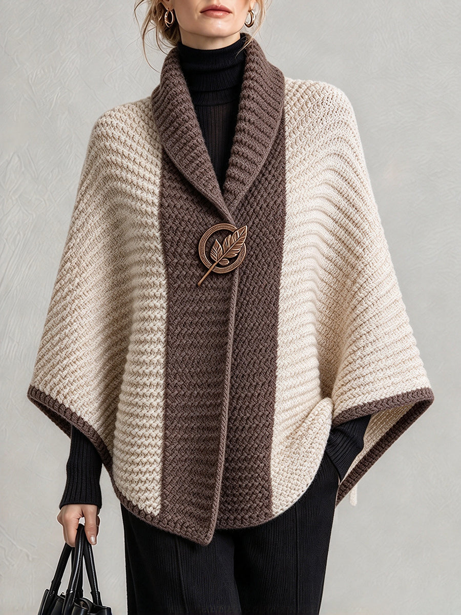 Eleganter Farbblock-Grobstrick-Cape im Vintage-Stil