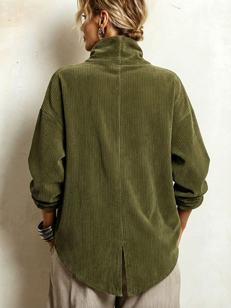 Pullover aus Samt-Ripp mit Stehkragen