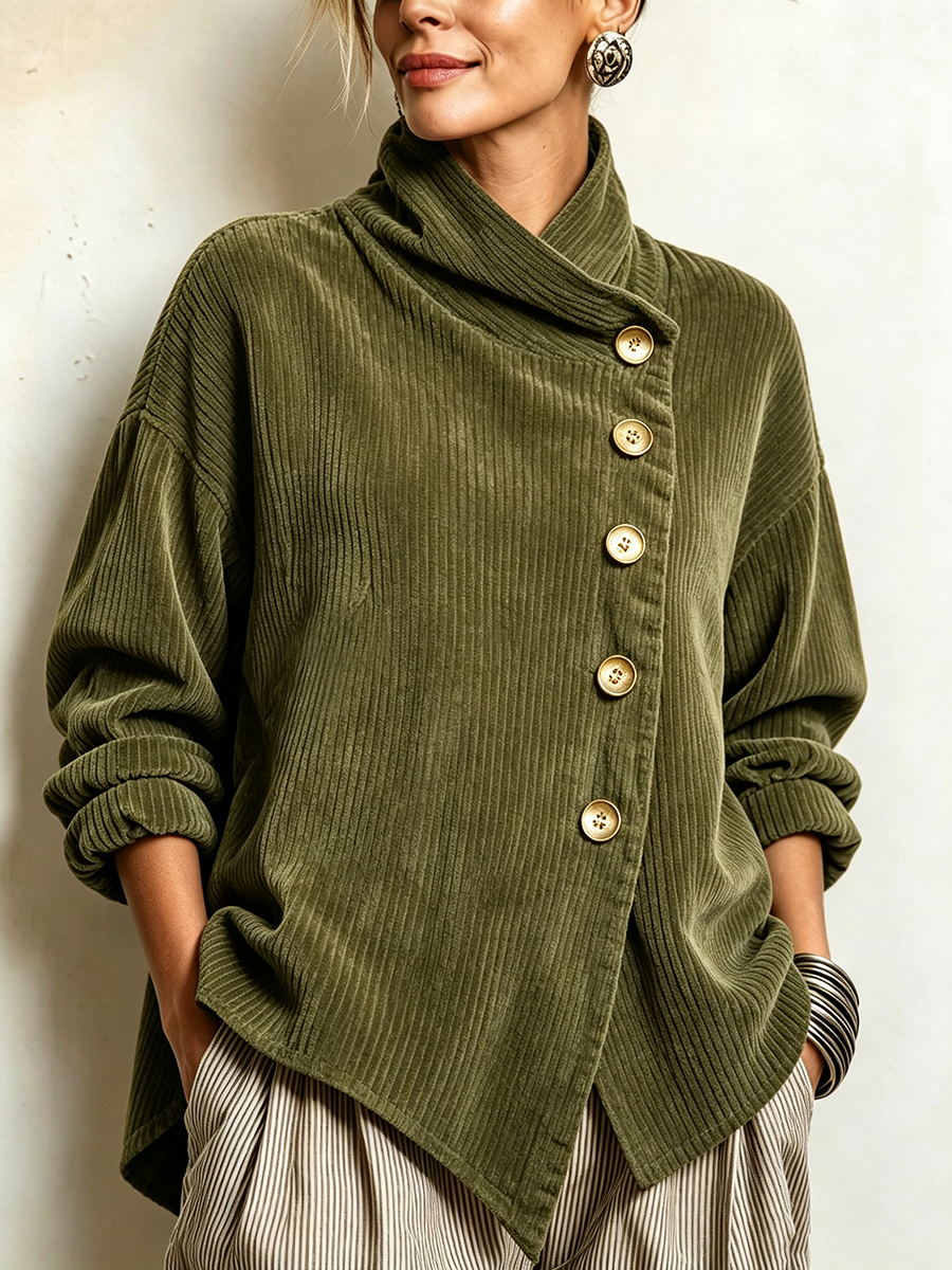 Pullover aus Samt-Ripp mit Stehkragen