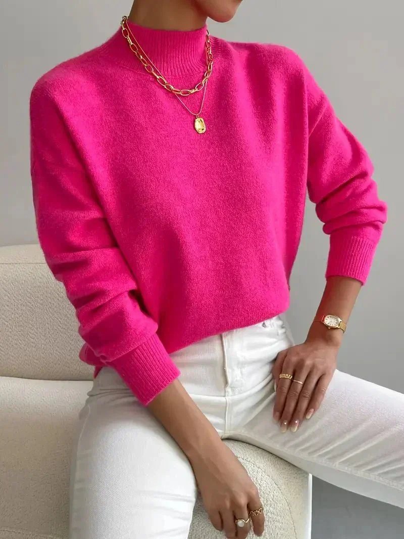 Pullover mit hohem Kragen und gerippten Bündchen