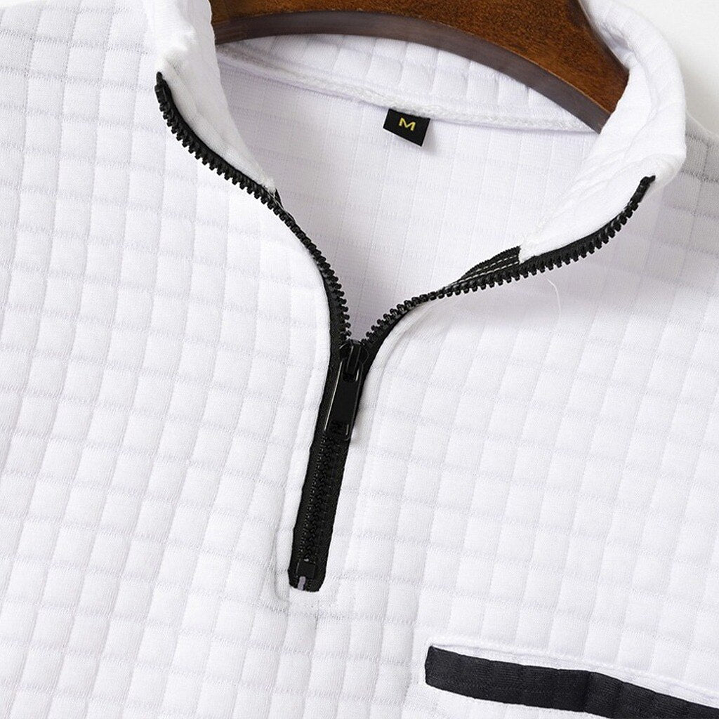 Klassisches Waffle-Poloshirt mit Viertel-Reißverschluss