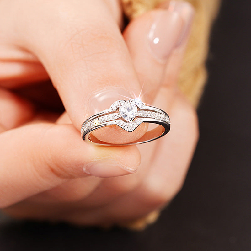 Eleganter 925 Sterling Silber Herz-Ring mit funkelnden Zirkonia
