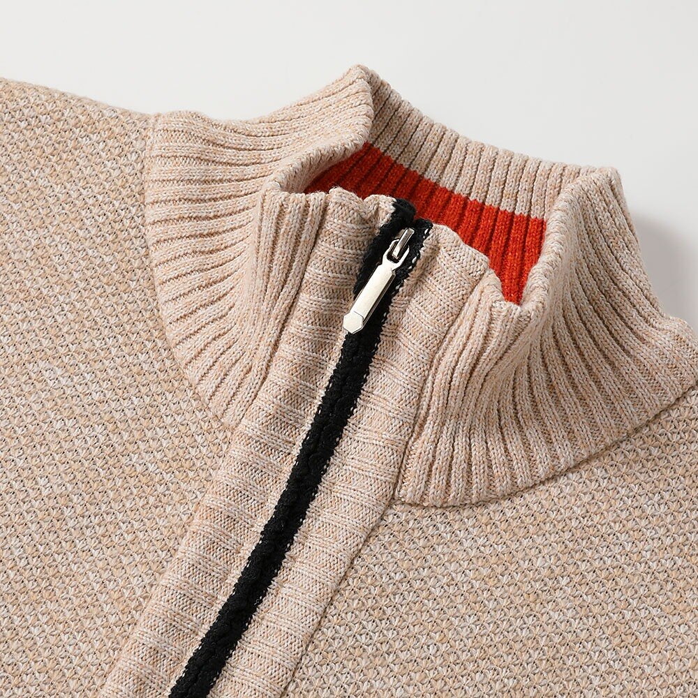 Fleece-Strickjacke mit Reißverschluss und Rippenstrick