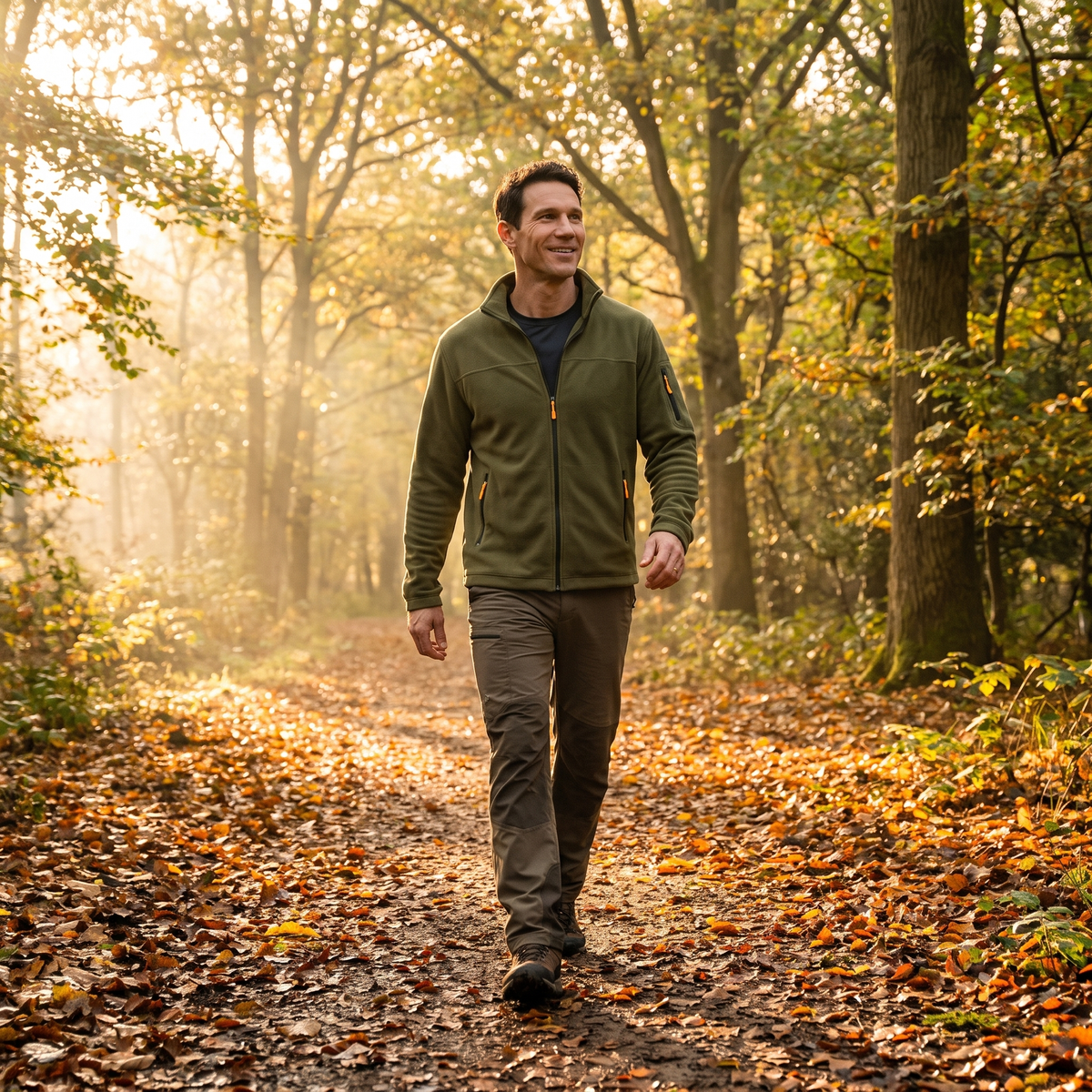 Herren-Fleecejacke - Durchgehender Reißverschluss Stehkragen - Wander- und Hiking-Midlayer