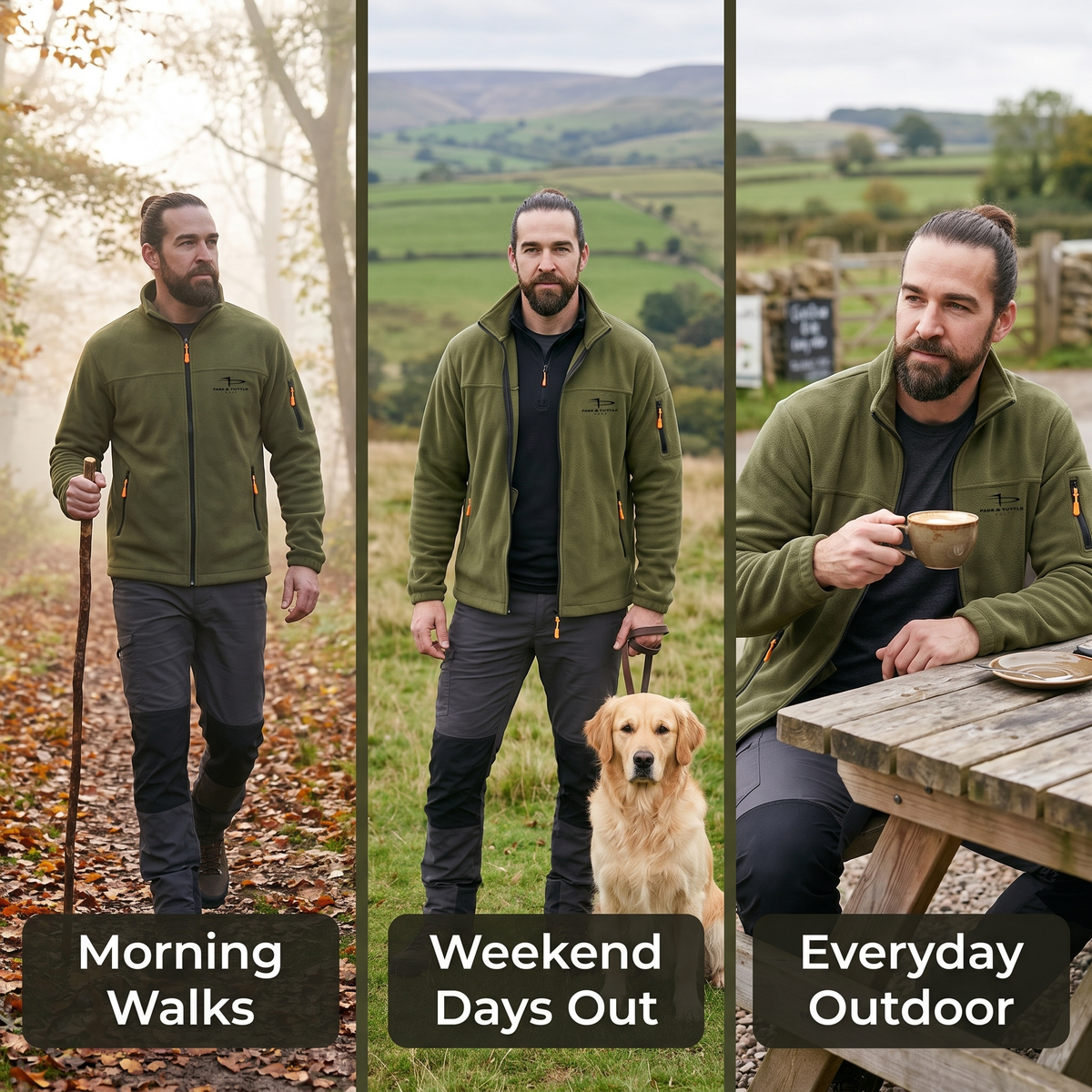 Herren-Fleecejacke - Durchgehender Reißverschluss Stehkragen - Wander- und Hiking-Midlayer
