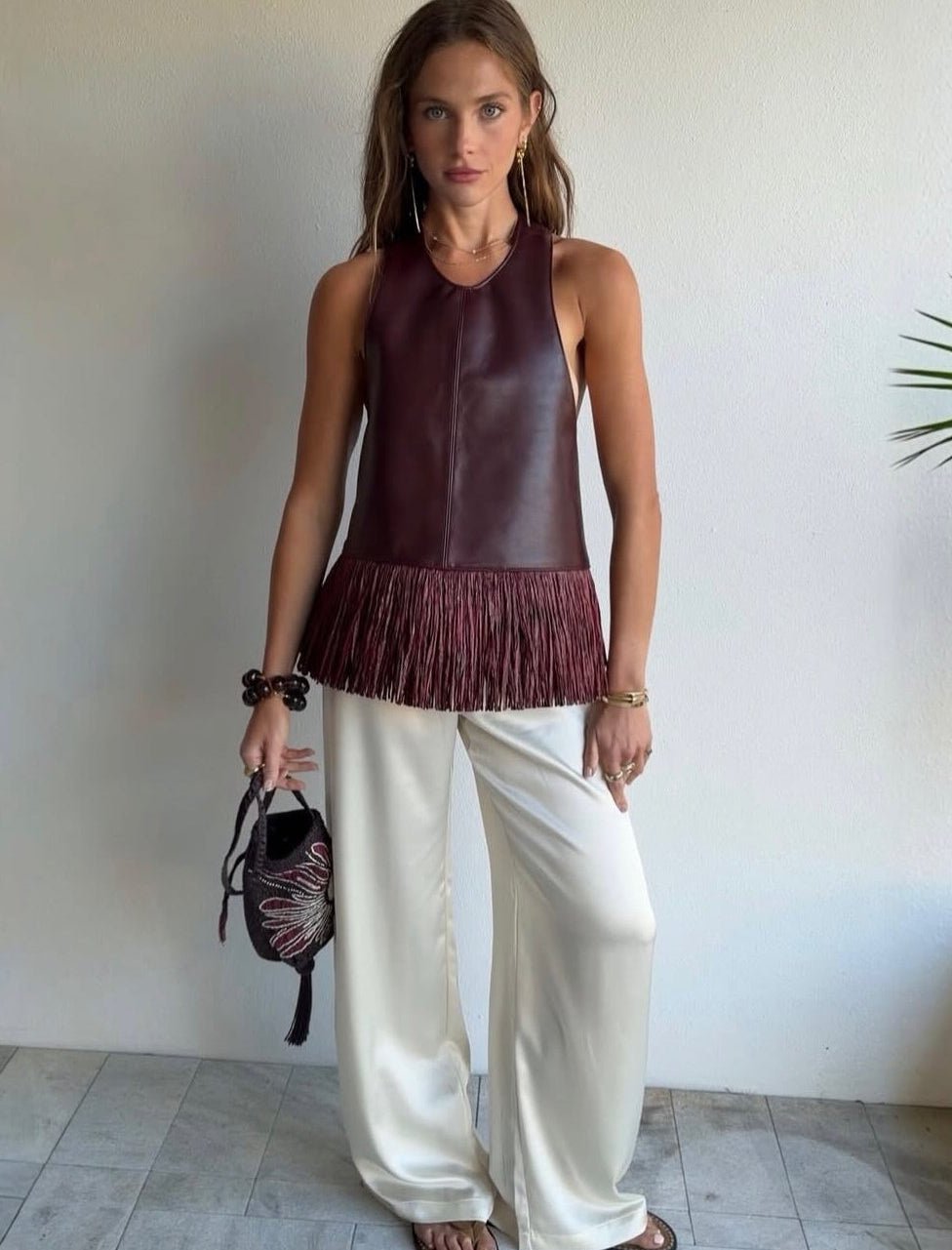 Sierra Kunstleder Fransen Neckholder-Top