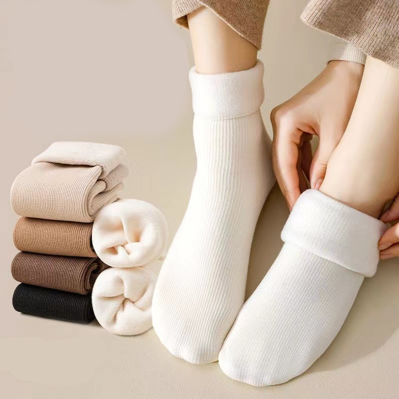 Dickere, warme einfarbige Socken für Damen, wadenlang