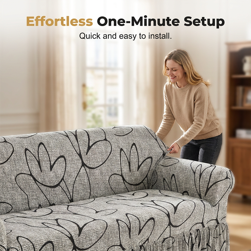 Universal Stretch Fitted Couch Slipcover – Hochelastischer Premium-Stoff, Eleganter Rüschensaum & Komplettes Wohnzimmer-Upgrade – Sofort-Sofa-Makeover in Minuten