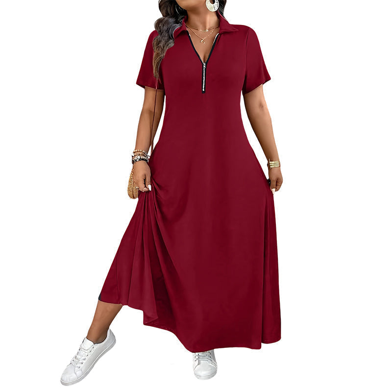 Damen Casual Einfarbiges Reißverschluss Maxikleid