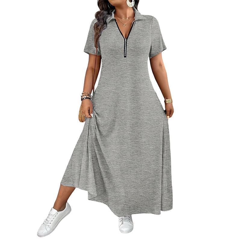 Damen Casual Einfarbiges Reißverschluss Maxikleid