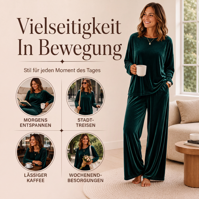 Samt-Set für Damen – Langarm-Oberteil & weit geschnittene Hose