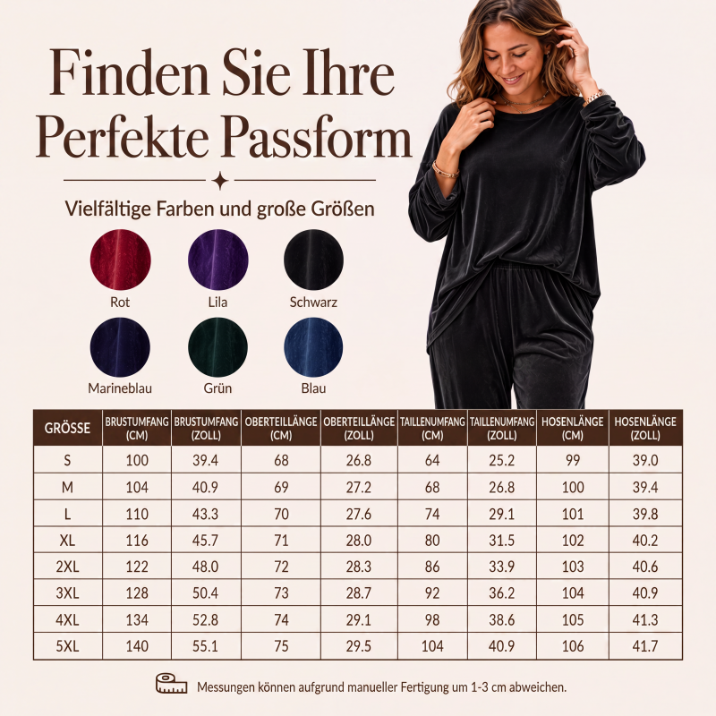 Samt-Set für Damen – Langarm-Oberteil & weit geschnittene Hose