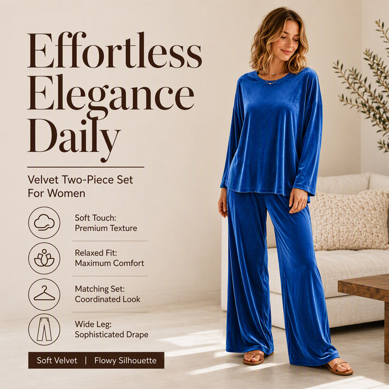 Damen Samt Langarm-Top & Hose mit weitem Bein Set