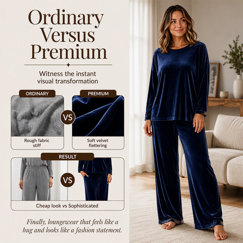 Damen Samt Langarm-Top & Hose mit weitem Bein Set