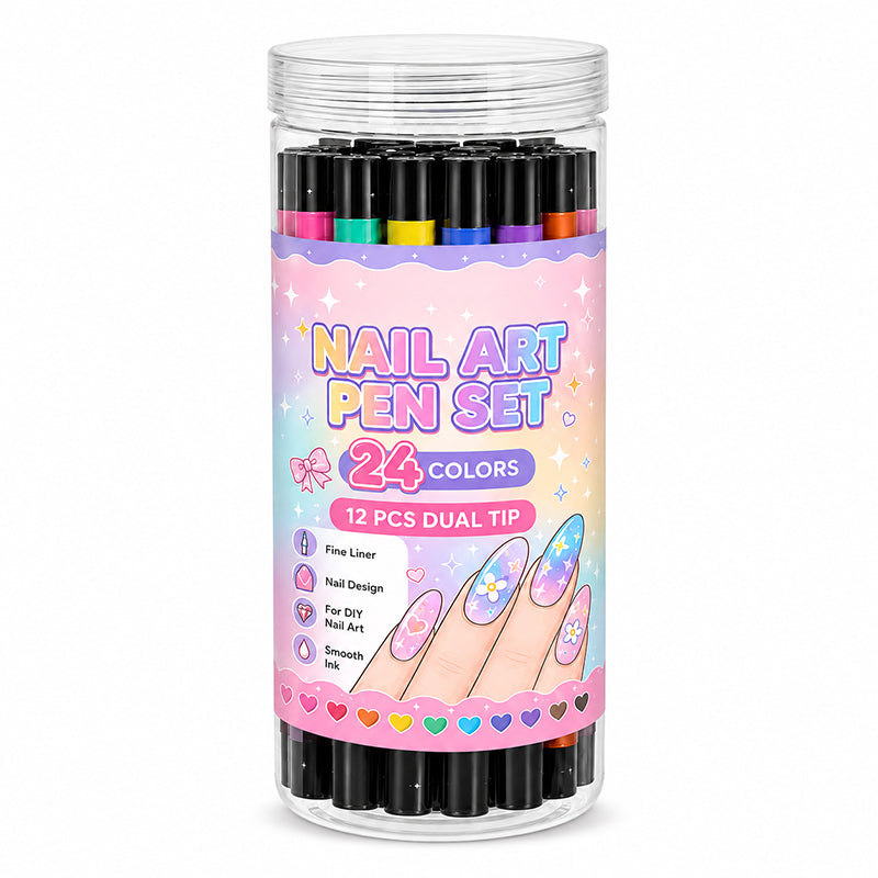 24-Farben Nail Art Stifte mit Doppelspitze – Perfekt für Details und Muster