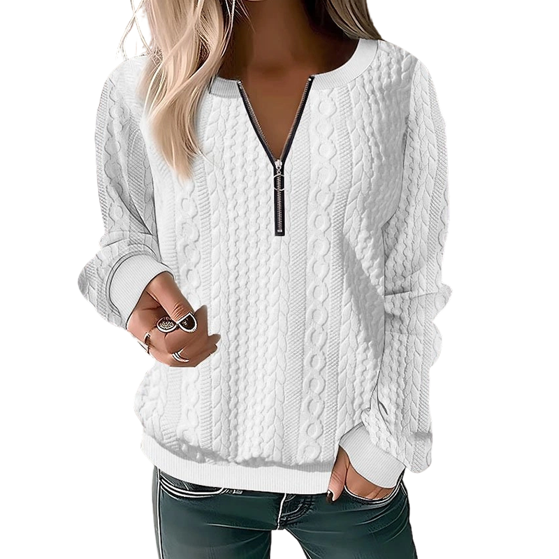 Damen Half-Zip Zopfmuster Pullover – Elegante Wärme für den Alltag