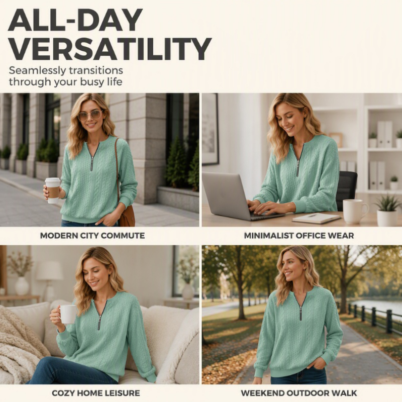 Damen Half-Zip Zopfmuster Pullover – Elegante Wärme für den Alltag