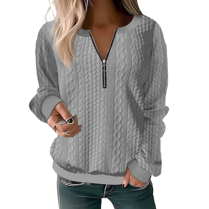 Damen Half-Zip Zopfmuster Pullover – Elegante Wärme für den Alltag