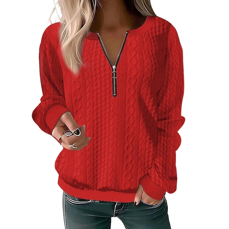 Damen Half-Zip Zopfmuster Pullover – Elegante Wärme für den Alltag