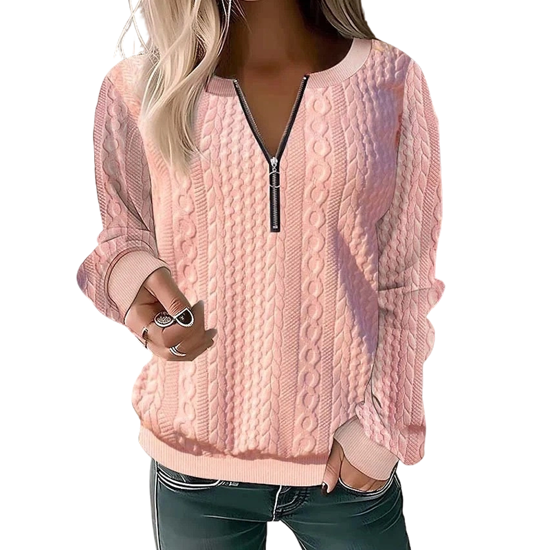 Damen Half-Zip Zopfmuster Pullover – Elegante Wärme für den Alltag
