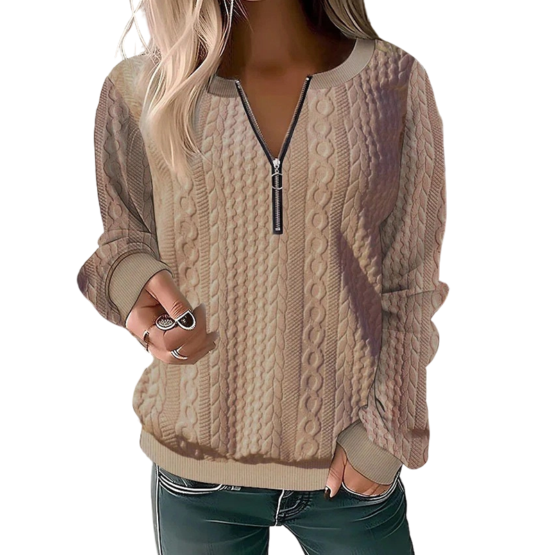 Damen Half-Zip Zopfmuster Pullover – Elegante Wärme für den Alltag