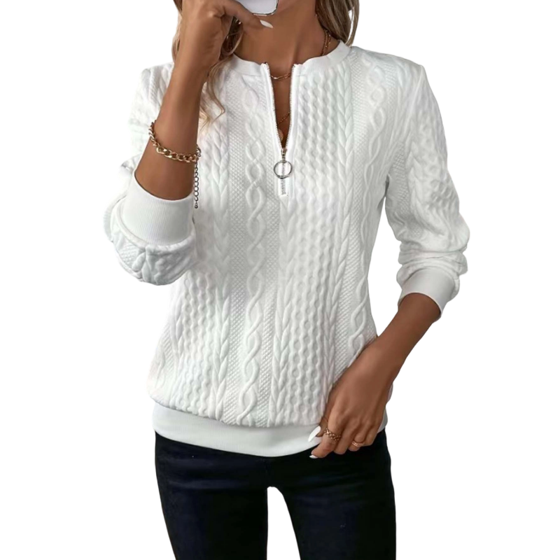 Damen Half-Zip Zopfmuster Pullover – Elegante Wärme für den Alltag