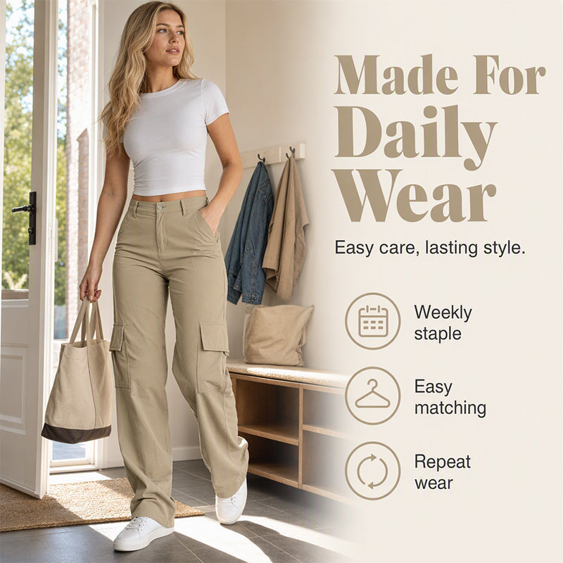 Damen High-Waist Straight-Leg Cargohose
