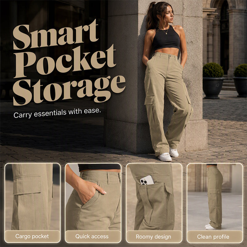 Damen High-Waist Straight-Leg Cargohose