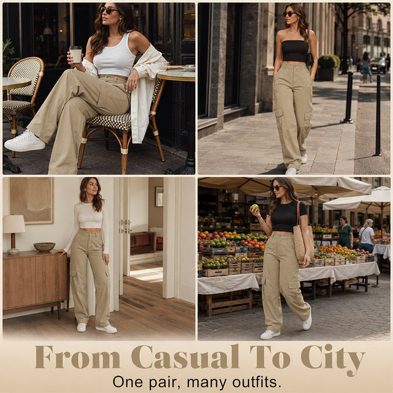 Damen High-Waist Straight-Leg Cargohose