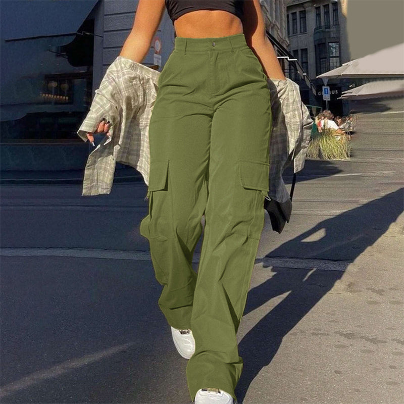 Damen High-Waist Straight-Leg Cargohose