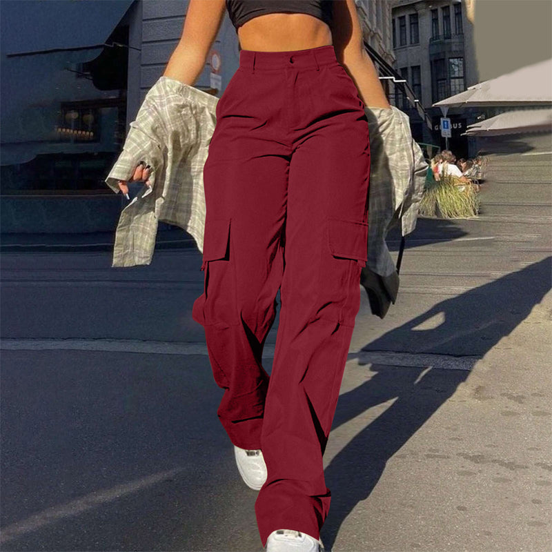 Damen High-Waist Straight-Leg Cargohose