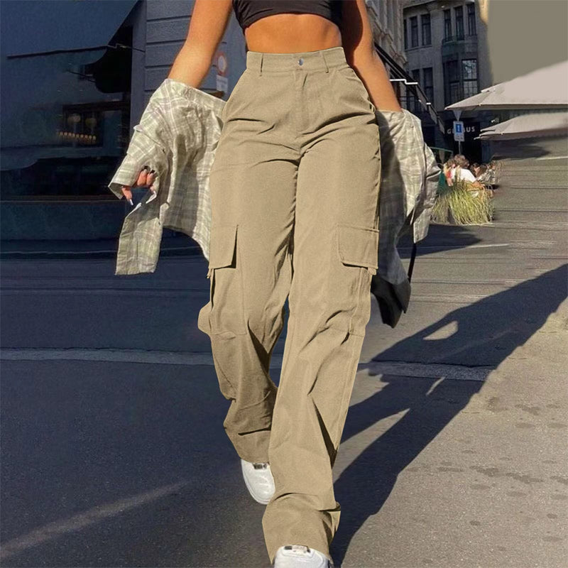 Damen High-Waist Straight-Leg Cargohose
