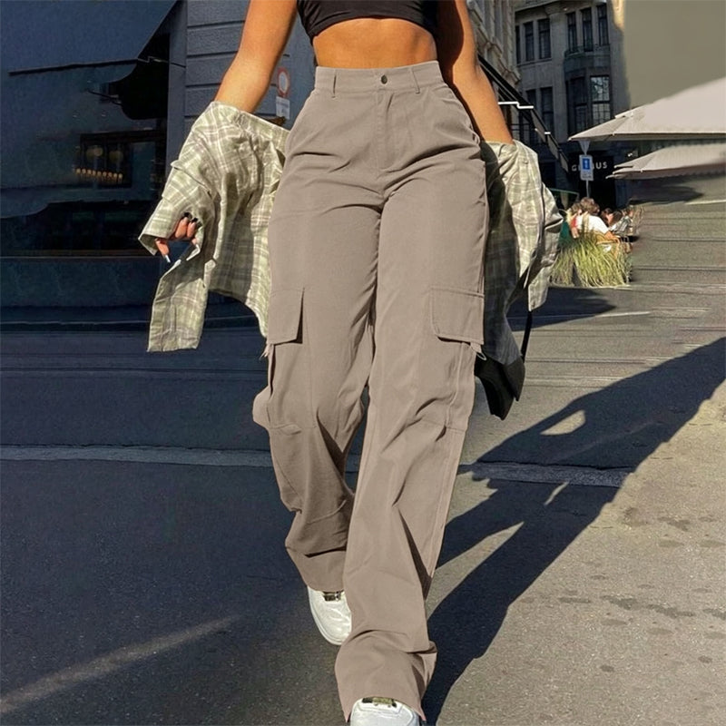 Damen High-Waist Straight-Leg Cargohose