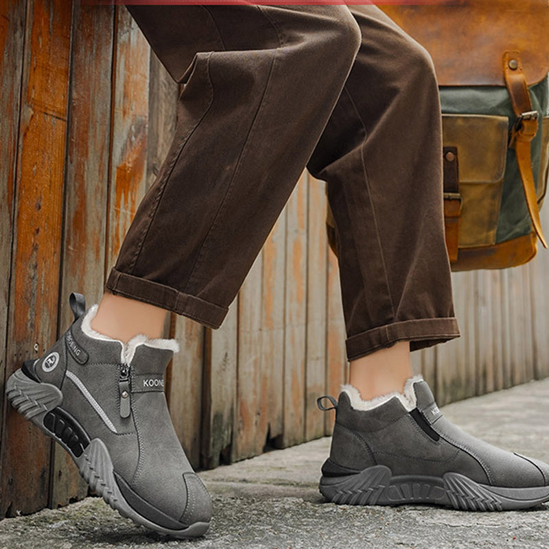 Herren gefütterte Leder-High-Tops – Warme Winterstiefel mit Seitenreißverschluss – Rutschfester Griff für kaltes Wetter
