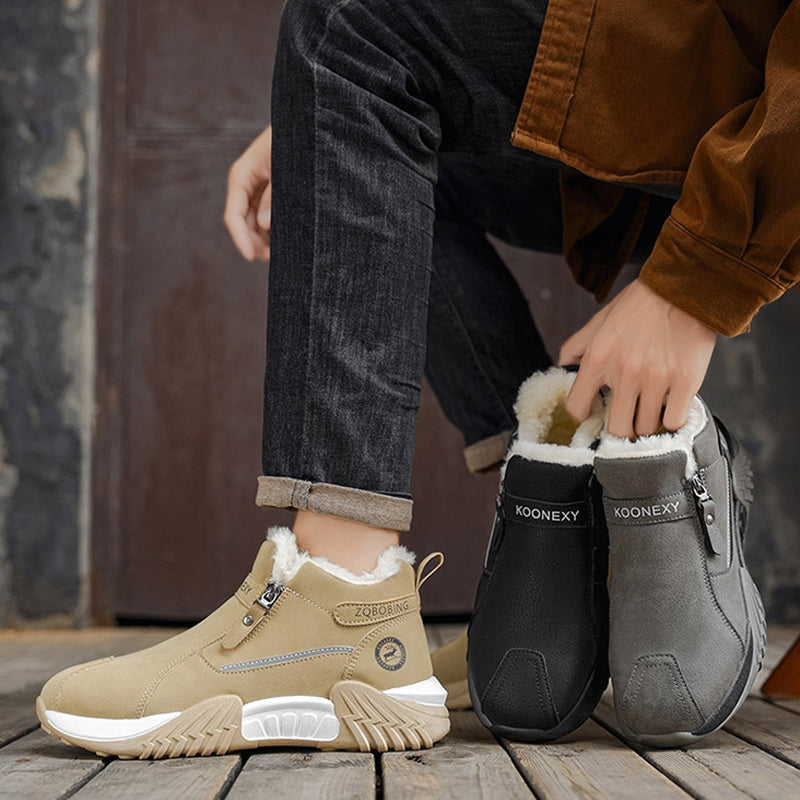 Herren gefütterte Leder-High-Tops – Warme Winterstiefel mit Seitenreißverschluss – Rutschfester Griff für kaltes Wetter