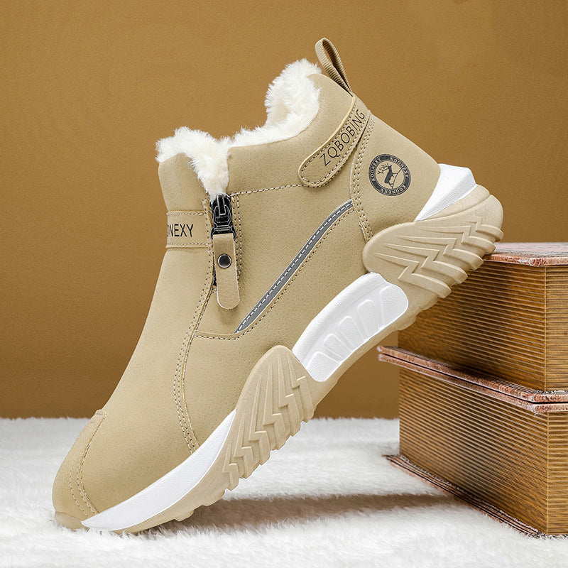 Herren gefütterte Leder-High-Tops – Warme Winterstiefel mit Seitenreißverschluss – Rutschfester Griff für kaltes Wetter