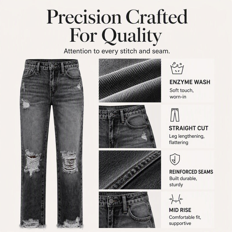 Damen Distressed Ripped Jeans im Vintage-Stil
