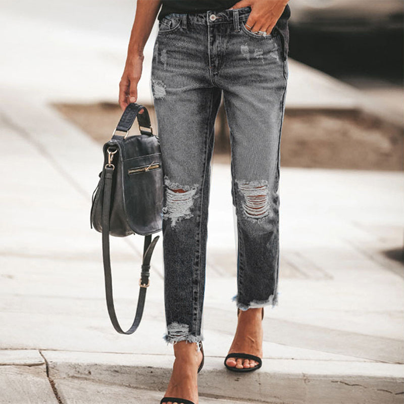 Damen Distressed Ripped Jeans im Vintage-Stil