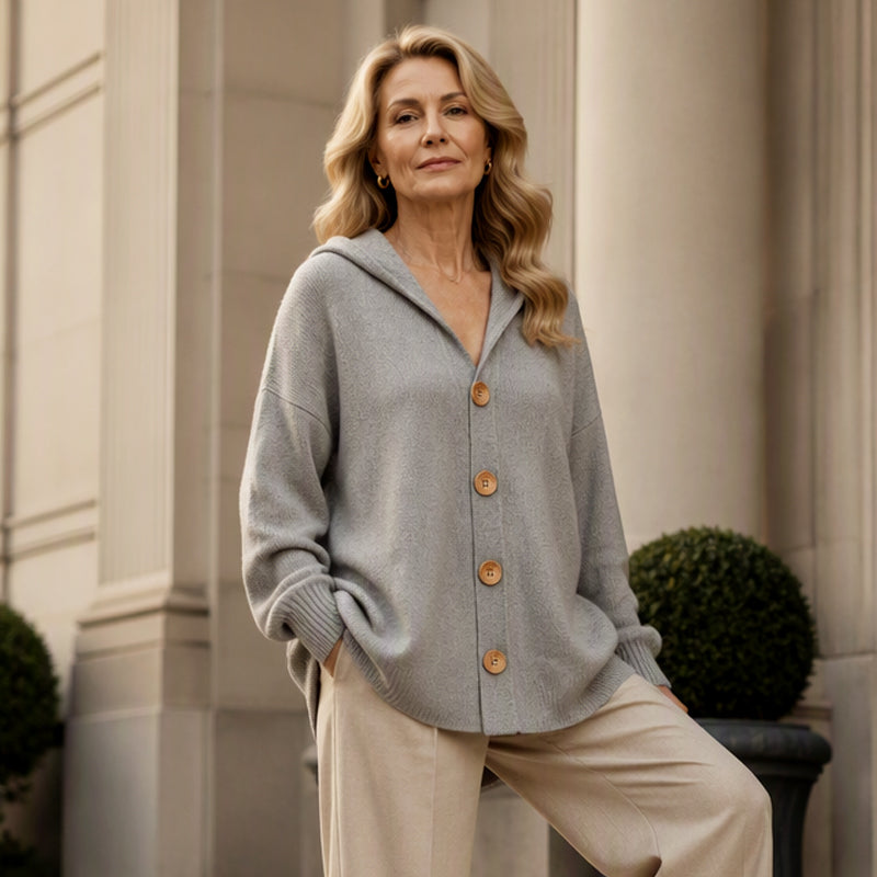 Gestrickte Strickjacke mit Kapuze in entspannter Passform für Damen