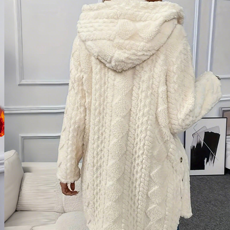 Damen-Kapuzenjacke aus Plüschfleece mit Knöpfen