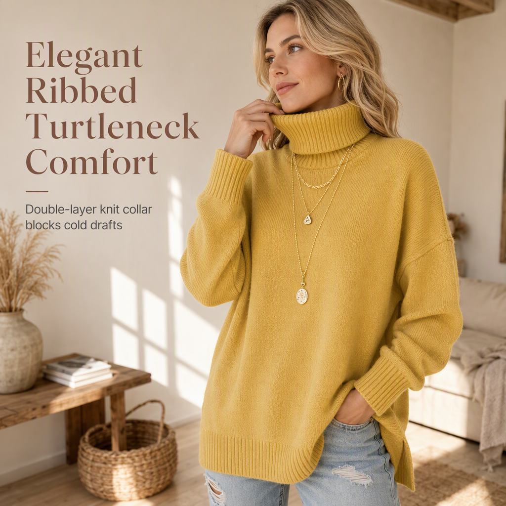 Damen Locker Sitzender Gestrickter Rollkragenpullover