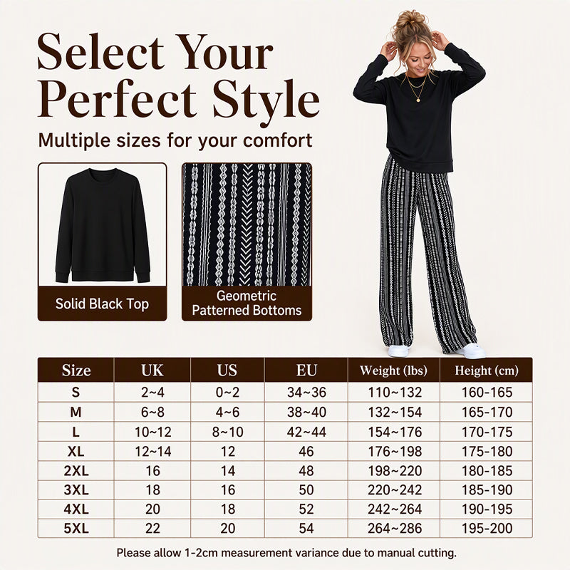 Lässiges Damen-Rundhalsausschnitt-Top & Bedruckte Hosen Set
